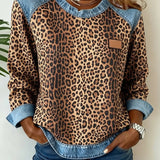 Trui met Luipaardprint en Denim Patchwork