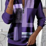 Casual Trui met Halve Rits en Print