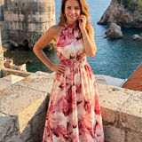 Olivia | Geplooide Taille Abstracte Print Midi Jurk