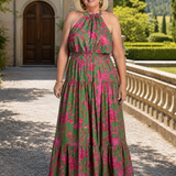 Rowen | Gedrapeerde Halter Midi Jurk