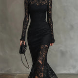 Elwira | Elegante zwarte maxi-jurk met kant