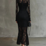 Elegante zwarte stretchkanten fishtail maxi-jurk
