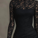 Elegante zwarte stretchkanten fishtail maxi-jurk