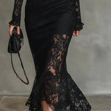 Elegante zwarte stretchkanten fishtail maxi-jurk