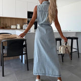 Hanna | Mouwloos lang denim jurk