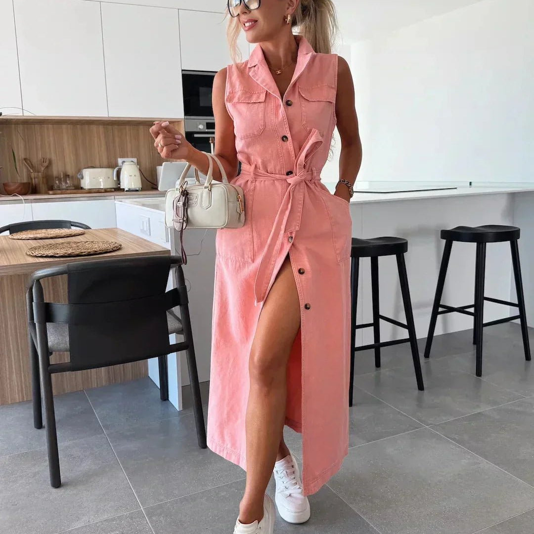 Hanna | Mouwloos lang denim jurk