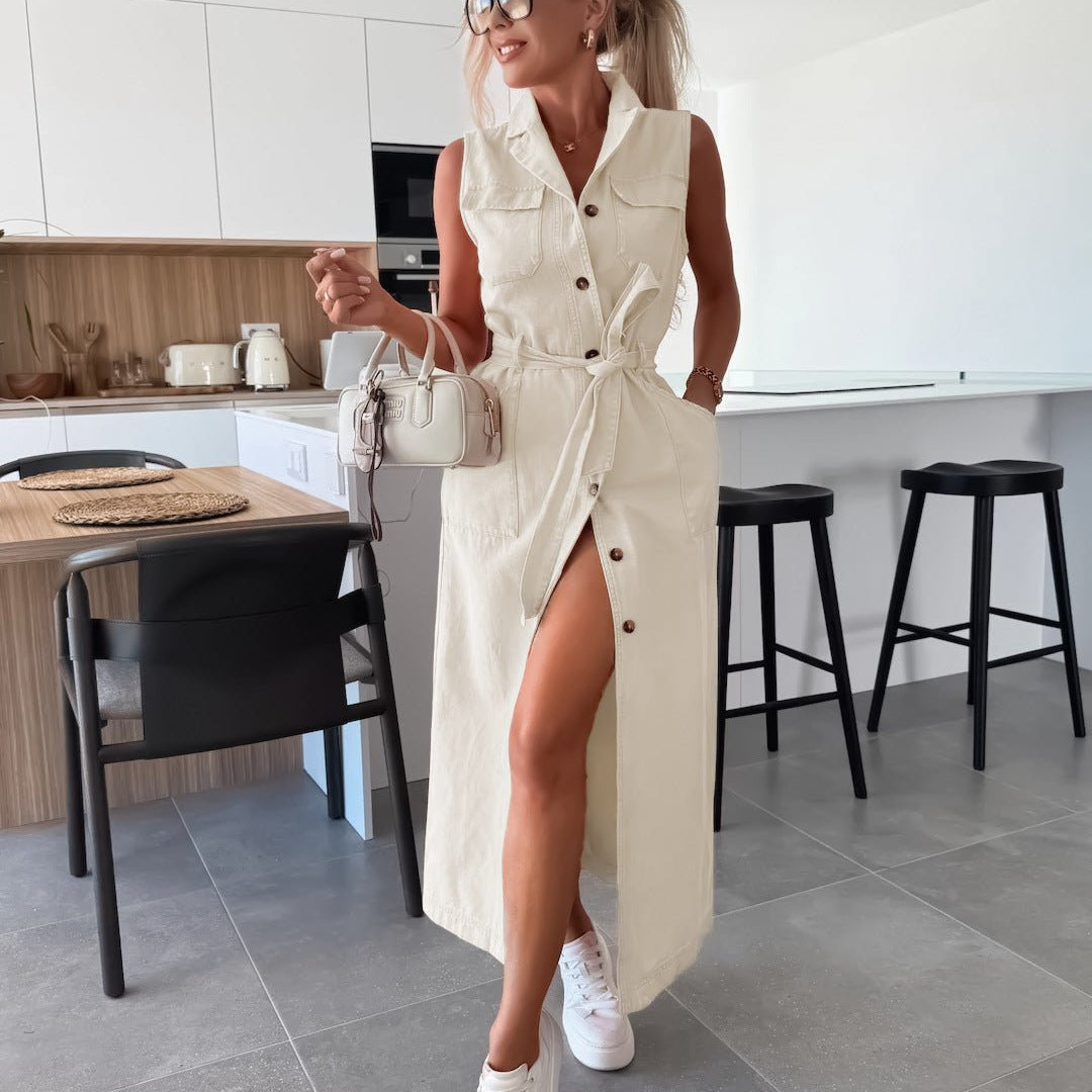 Hanna | Mouwloos lang denim jurk