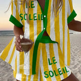Halora - Korte Zomer Suit in Gele Strepen