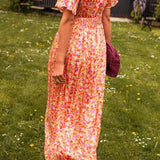 Denise - Elegante Lange Jurk met Bloemen