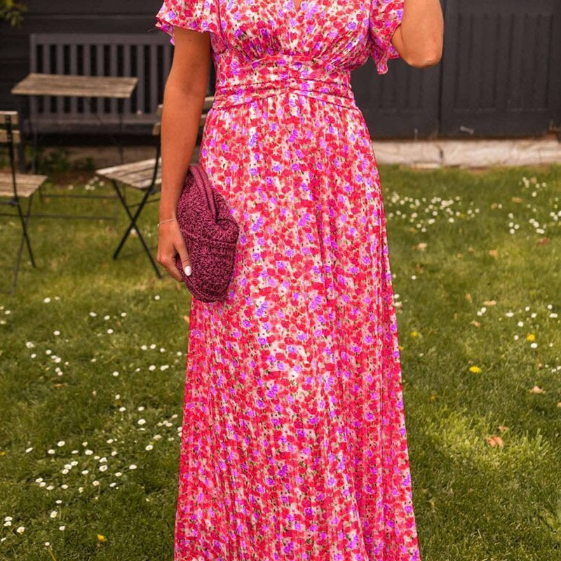 Denise - Elegante Lange Jurk met Bloemen