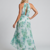 Portia | Geplooide Halter Midi-jurk met Zacht Bloemenpatroon