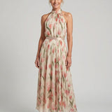 Aurelle | Halter Nek Bloemen Midi Jurk