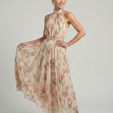 Aurelle | Halter Nek Bloemen Midi Jurk