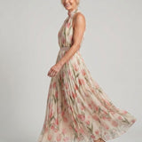 Aurelle | Halter Nek Bloemen Midi Jurk