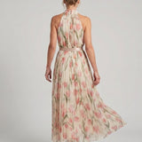 Aurelle | Halter Nek Bloemen Midi Jurk