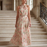 Aurelle | Halter Nek Bloemen Midi Jurk