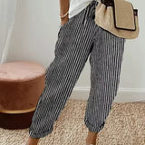 Sofie – Ademende Linnen Pantalon, Casual en Stijlvol (Zwart gestreept)