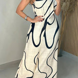 Off-shoulder maxi-jurk met abstracte patroon
