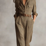 Zoë | Verfijnde tweed textuur geruite utility jumpsuit