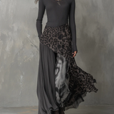 Grijze Pit Stripe Luipaardprint Splicing Ongelijke Zoom Maxi Jurk
