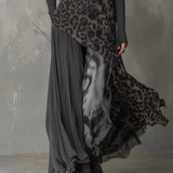 Grijze Pit Stripe Luipaardprint Splicing Ongelijke Zoom Maxi Jurk