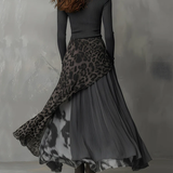 Grijze Pit Stripe Luipaardprint Splicing Ongelijke Zoom Maxi Jurk