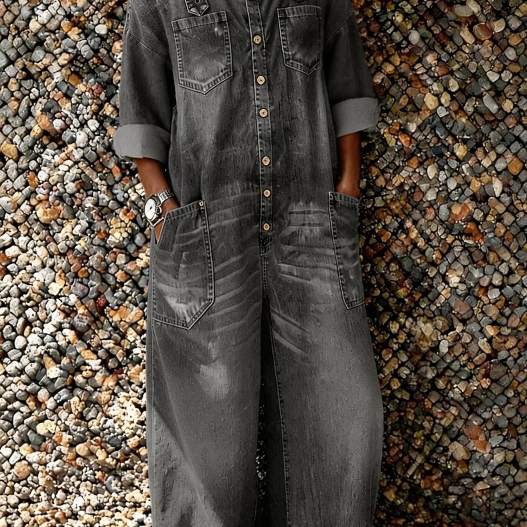 Bo | Denim Overall Jumpsuit met Schouderbanden