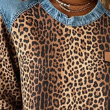 Trui met Luipaardprint en Denim Patchwork