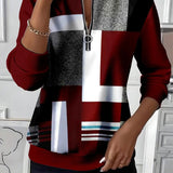 Casual Trui met Halve Rits en Print