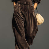 Vintage bruine fluwelen hoodie en losse broek set (Inclusief riem)
