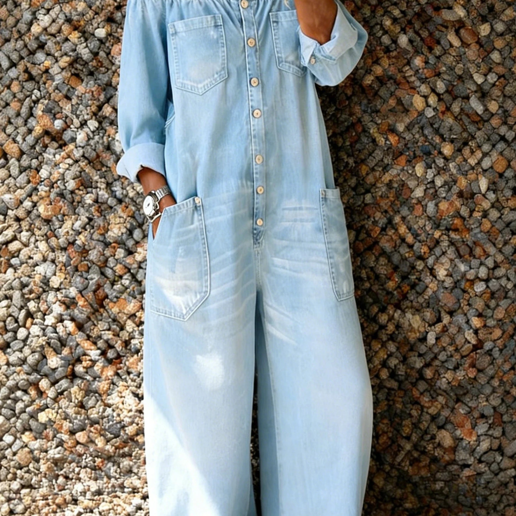 Noa | Denim Jumpsuit met Off-Shoulder Halslijn