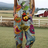 Vintage Kleurrijke Vogel Jumpsuit