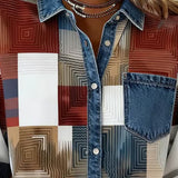 Kleurblok Shirt met Modieuze Kraag