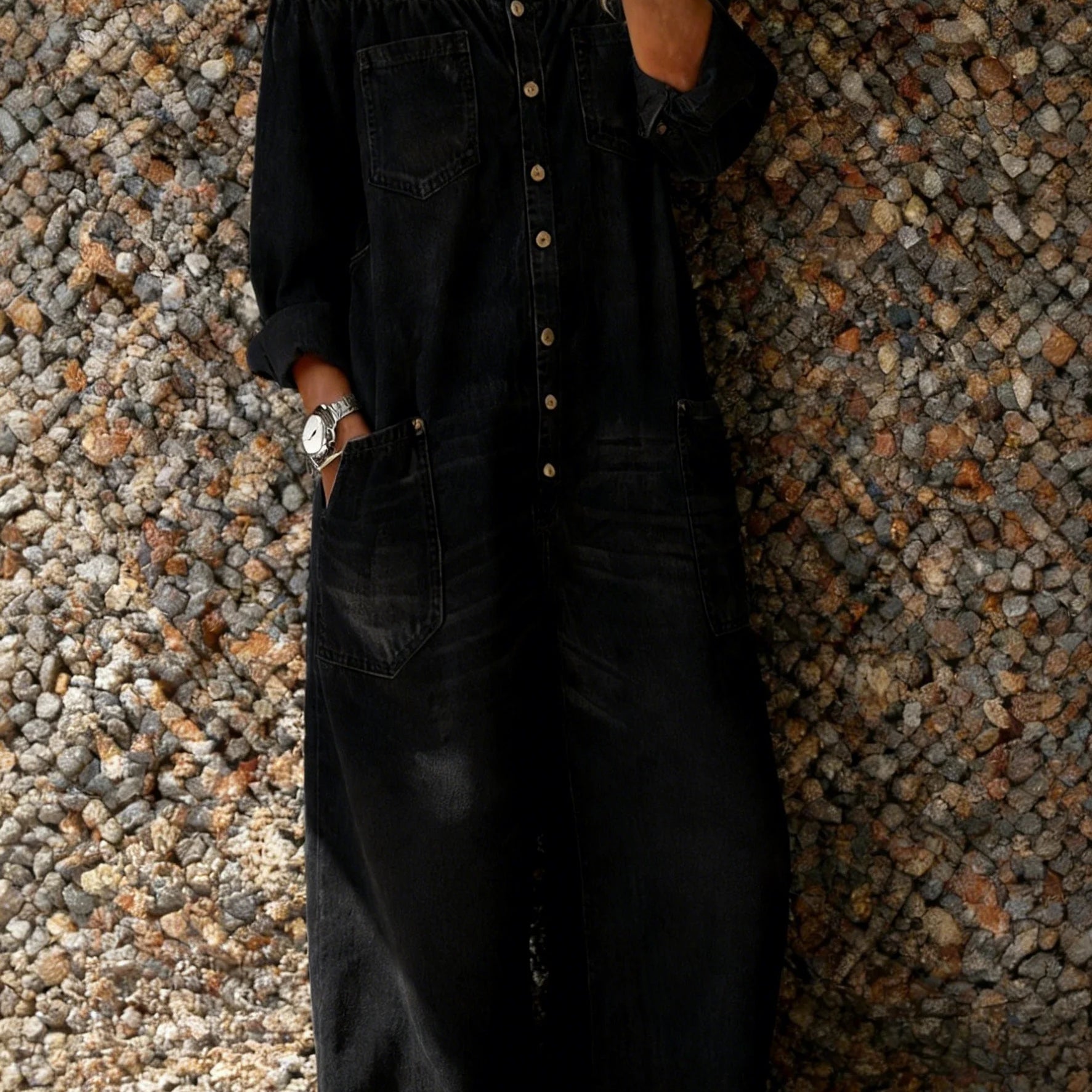 Noa | Denim Jumpsuit met Off-Shoulder Halslijn